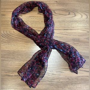 Vintage 100% Silk Scarf - black, red, magenta, orange, blue -excellent condition